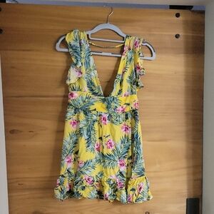 Forever 21 Vibrant Yellow and Green Patterned Dress